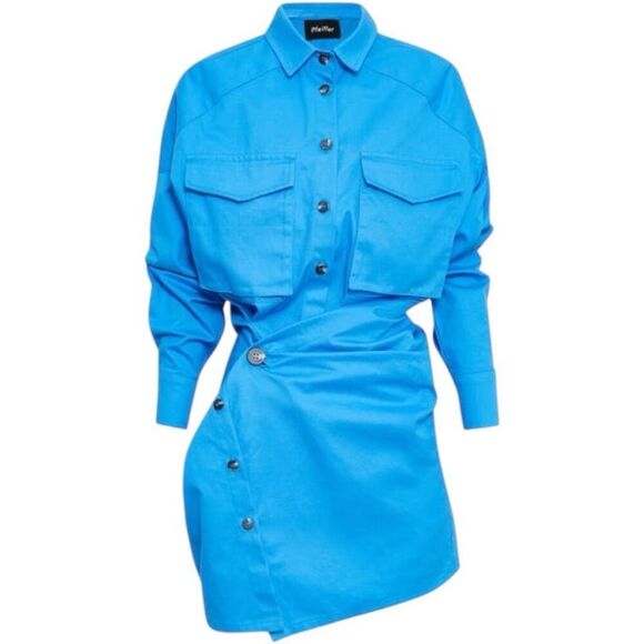 Pfifer Forbes Mini Dress in Pool Blue Size M Revolve Shirt Classic Asymmetrical - Picture 3 of 14